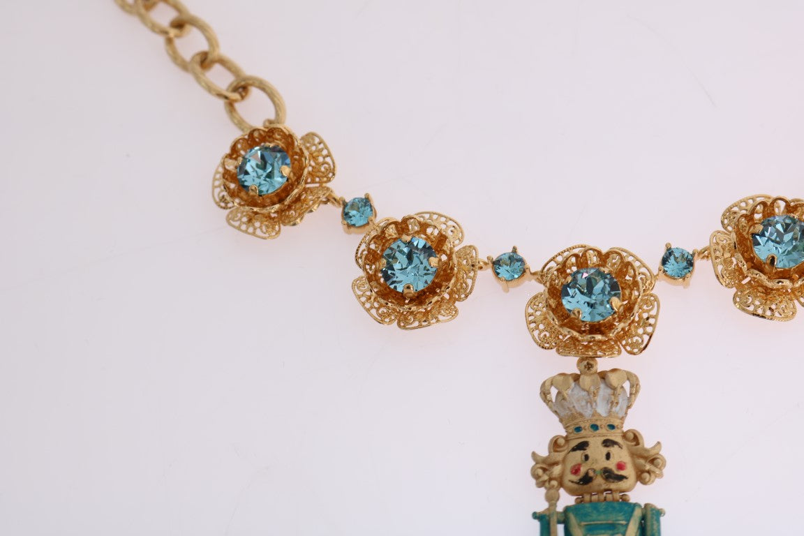 Dolce &amp; Gabbana Gold Brass Handpainted Crystal Floral Necklace