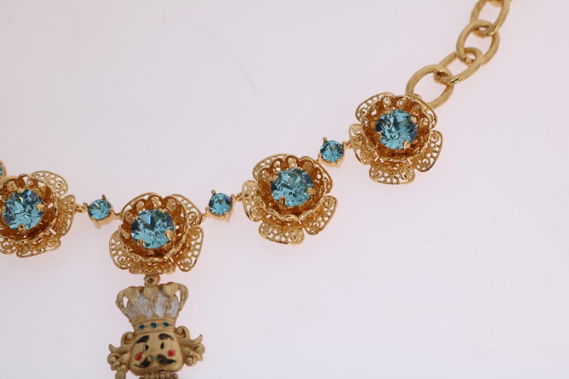 Dolce &amp; Gabbana Gold Brass Handpainted Crystal Floral Necklace