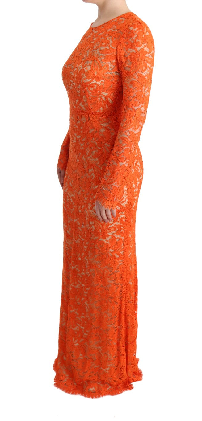 Dolce &amp; Gabbana Orange Floral Ricamo Sheath Long Dress