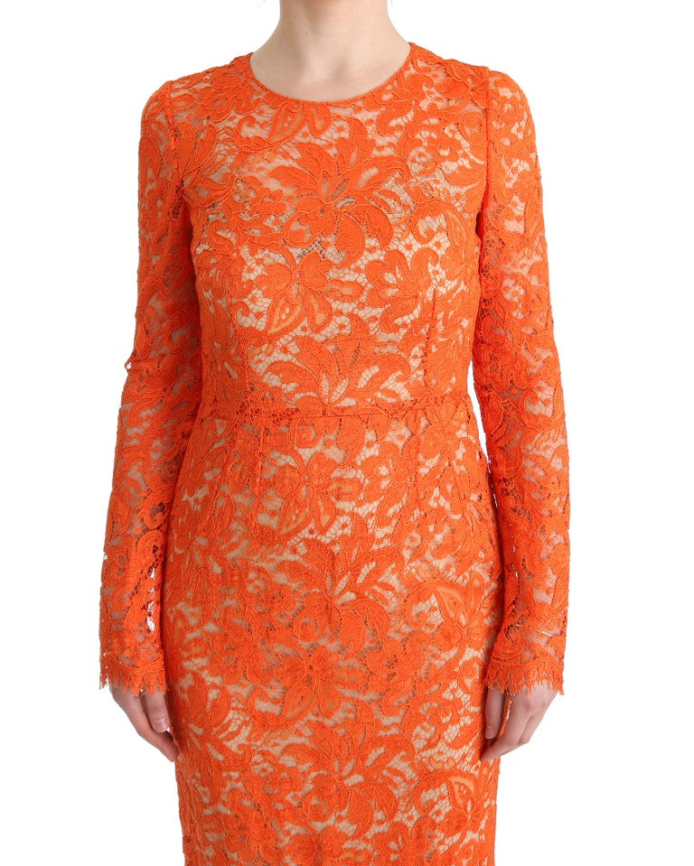 Dolce &amp; Gabbana Orange Floral Ricamo Sheath Long Dress