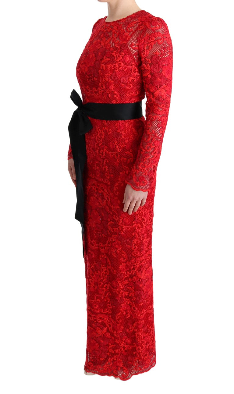 Dolce &amp; Gabbana Red Floral Ricamo Sheath Long Dress