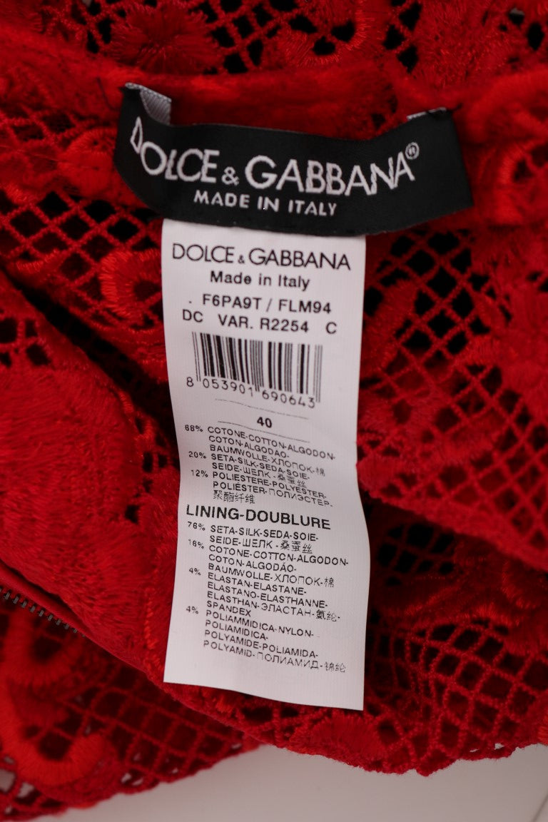 Dolce &amp; Gabbana Red Floral Ricamo Sheath Long Dress