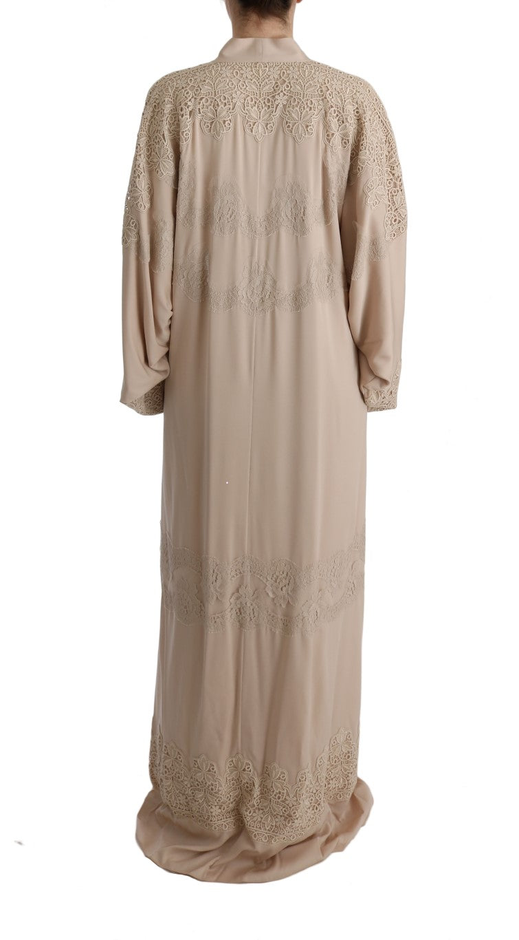 Dolce &amp; Gabbana Beige Floral Applique Lace Kaftan Dress