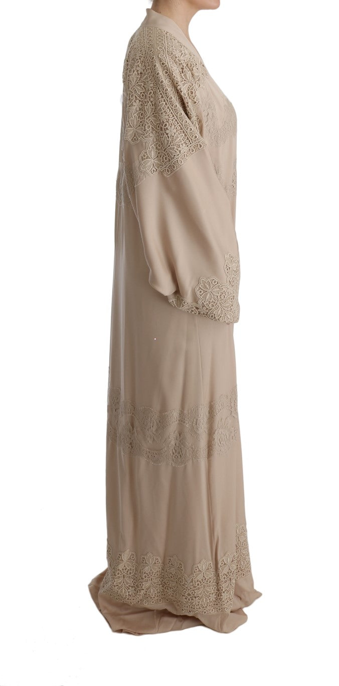 Dolce &amp; Gabbana Beige Floral Applique Lace Kaftan Dress