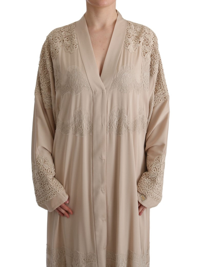 Dolce &amp; Gabbana Beige Floral Applique Lace Kaftan Dress