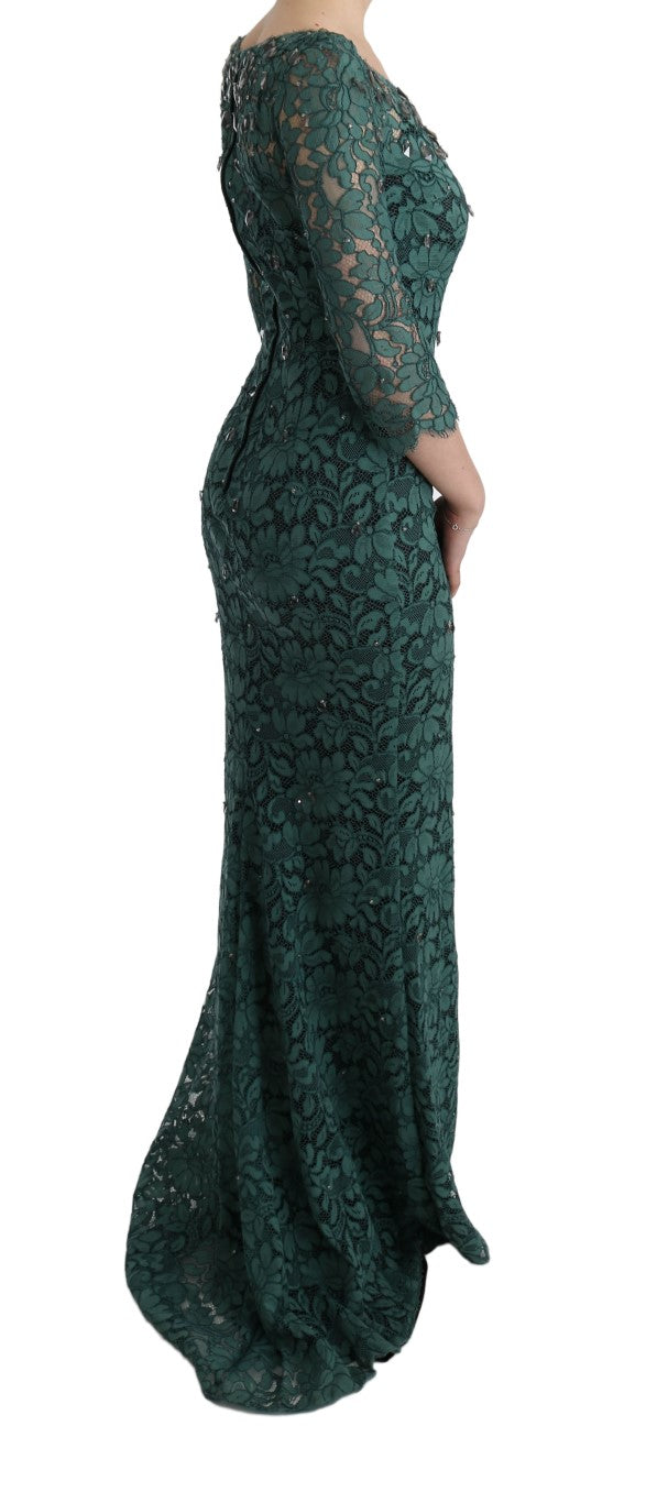 Dolce &amp; Gabbana Green Floral Crystal Ricamo Sheath Dress