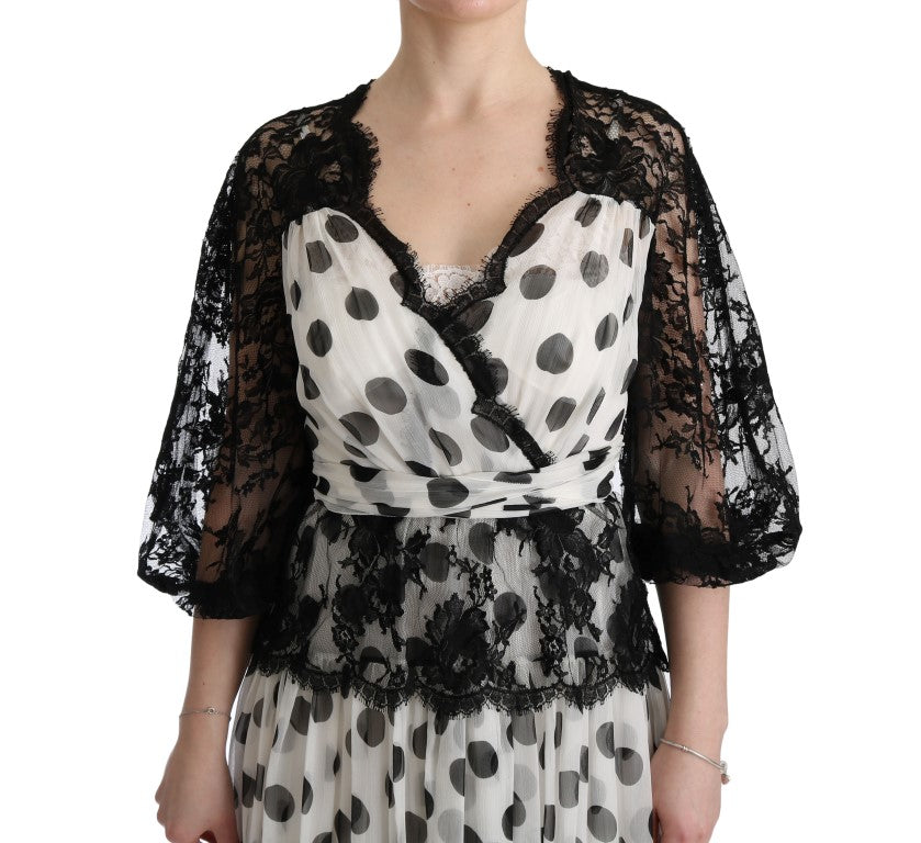 Dolce &amp; Gabbana Black White Polka Dotted Floral Dress