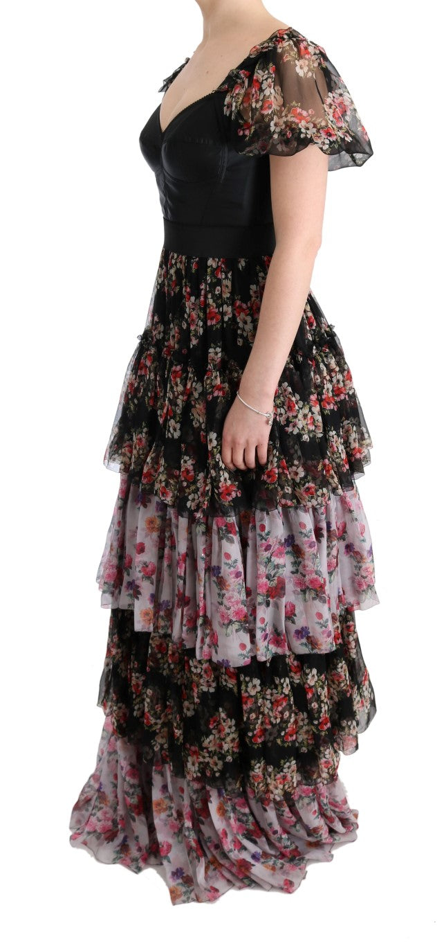 Dolce &amp; Gabbana Multicolor Silk Stretch Floral Shift Long Dress