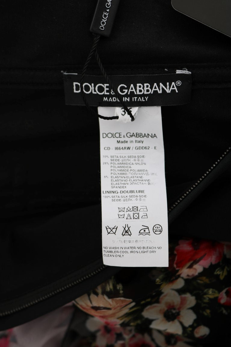 Dolce &amp; Gabbana Multicolor Silk Stretch Floral Shift Long Dress