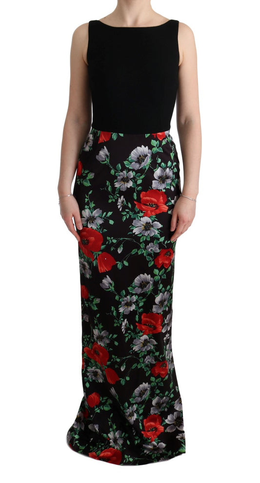 Dolce &amp; Gabbana Multicolor Floral Print Stretch Sheath Long Dress