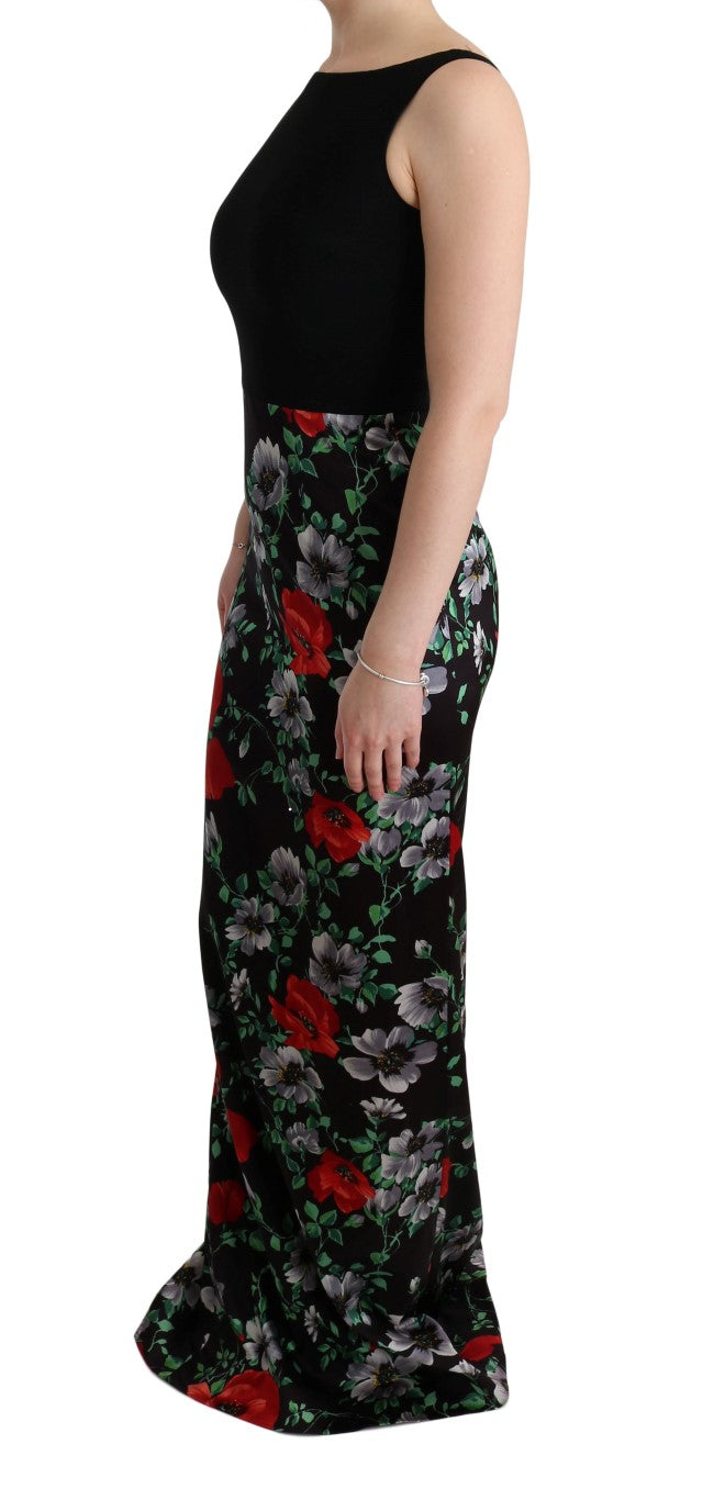 Dolce &amp; Gabbana Multicolor Floral Print Stretch Sheath Long Dress