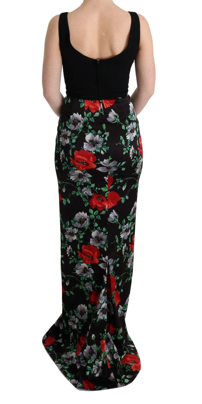 Dolce &amp; Gabbana Multicolor Floral Print Stretch Sheath Long Dress