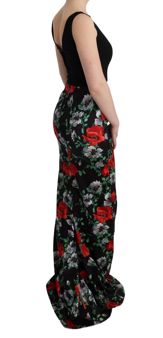 Dolce &amp; Gabbana Multicolor Floral Print Stretch Sheath Long Dress