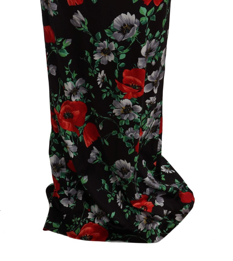 Dolce &amp; Gabbana Multicolor Floral Print Stretch Sheath Long Dress