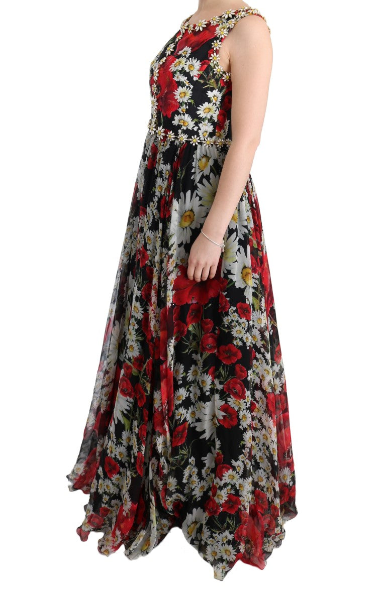 Dolce &amp; Gabbana Multicolor Silk Floral Crystal Long Maxi Dress