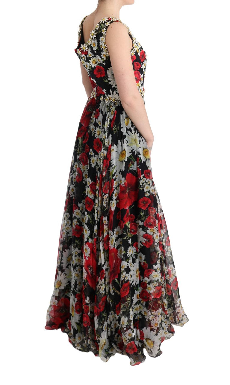 Dolce &amp; Gabbana Multicolor Silk Floral Crystal Long Maxi Dress