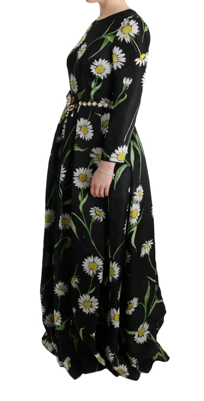 Dolce &amp; Gabbana Multicolor Silk Sunflower Print Long Maxi Dress