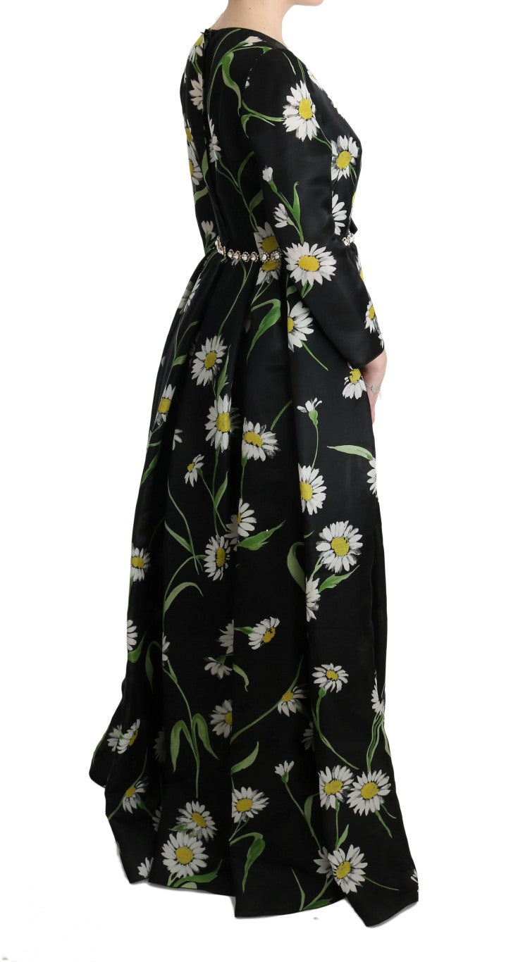 Dolce &amp; Gabbana Multicolor Silk Sunflower Print Long Maxi Dress