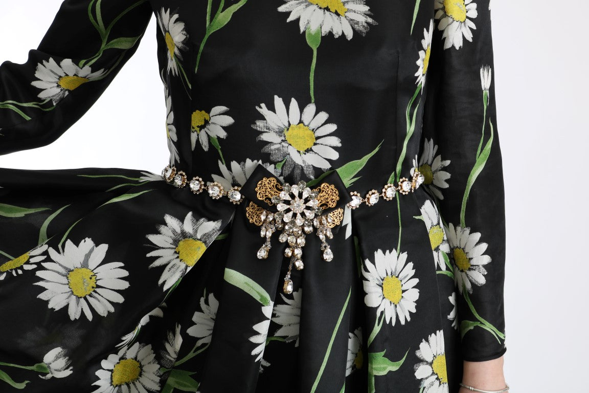 Dolce &amp; Gabbana Langes Maxikleid aus mehrfarbiger Seide mit Sonnenblumen-Print