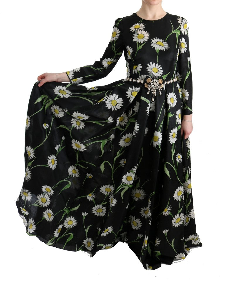 Dolce &amp; Gabbana Multicolor Silk Sunflower Print Long Maxi Dress