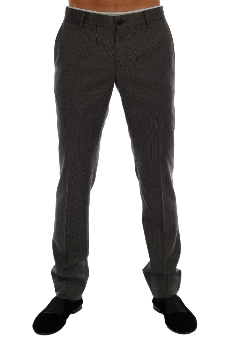 Dolce &amp; Gabbana Gray Wool Striped Formal Pants