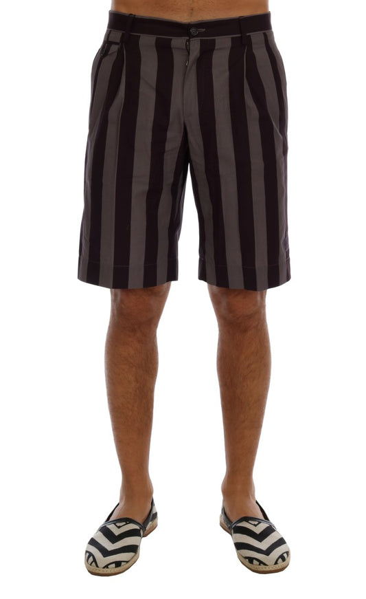 Dolce &amp; Gabbana Grey Purple Striped Cotton Shorts