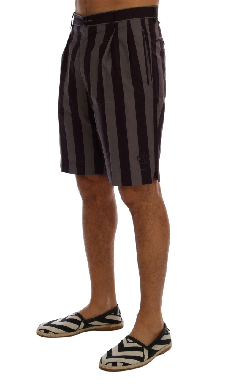 Dolce &amp; Gabbana Grey Purple Striped Cotton Shorts