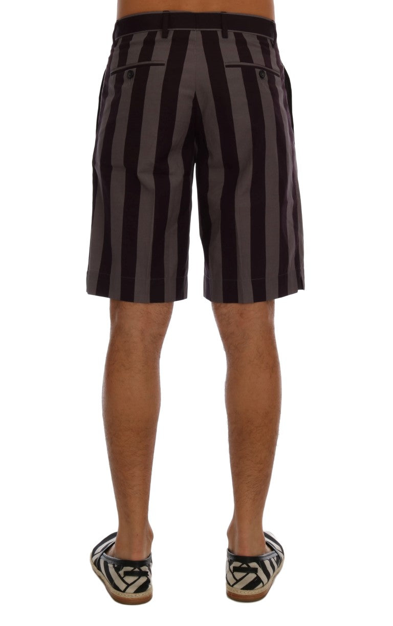 Dolce &amp; Gabbana Grey Purple Striped Cotton Shorts