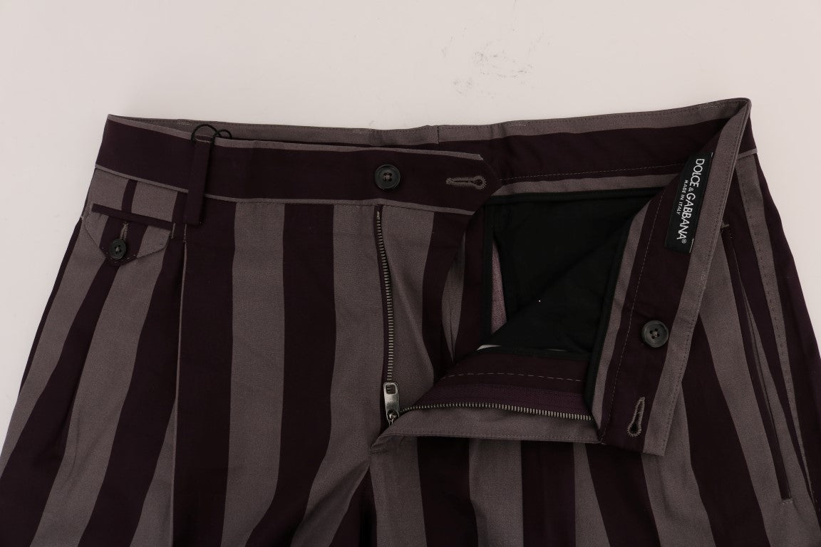 Dolce &amp; Gabbana Grey Purple Striped Cotton Shorts