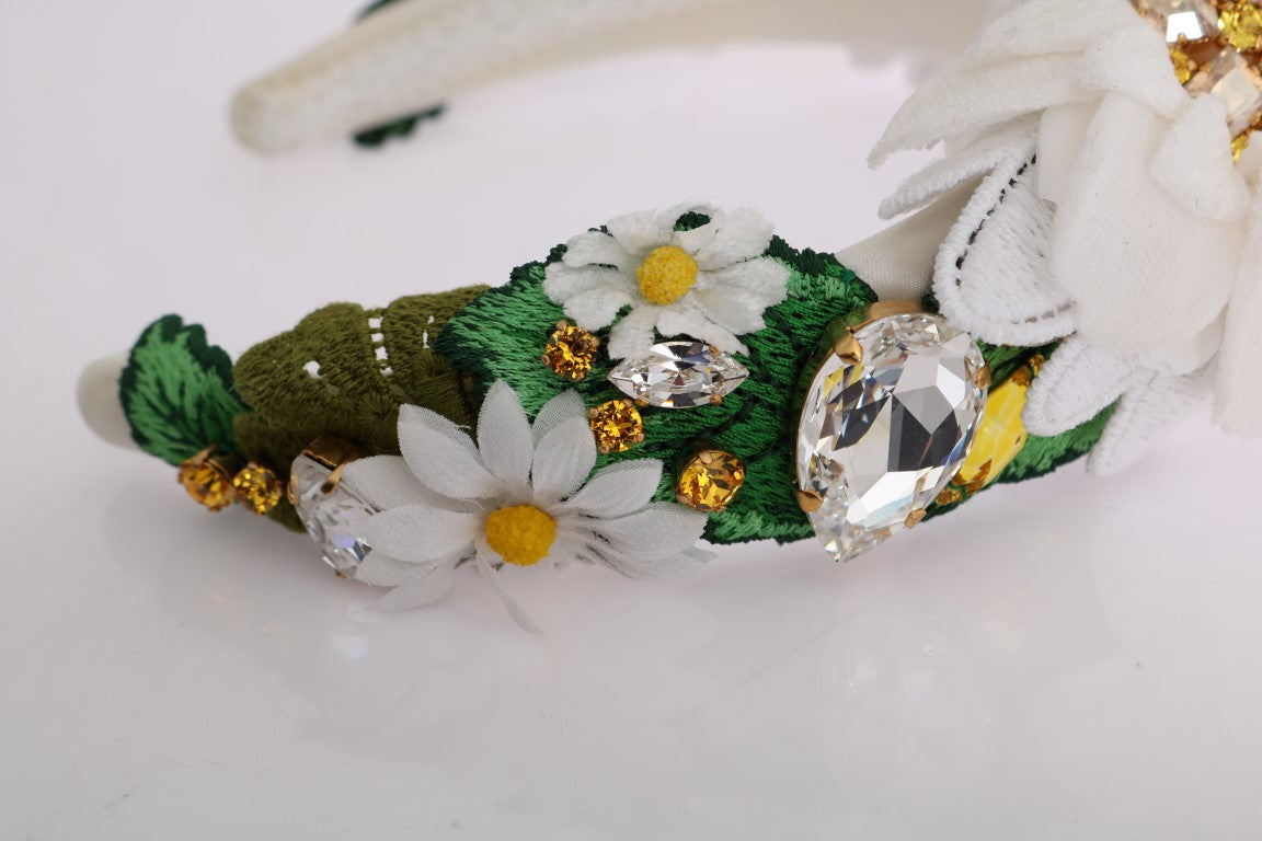 Dolce &amp; Gabbana Gelb-weißes Sonnenblumen-Kristall-Stirnband