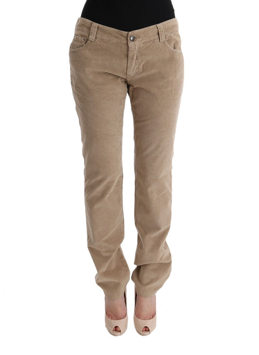 Ermanno Scervino Beige Baumwollsamt-Hose mit normaler Passform