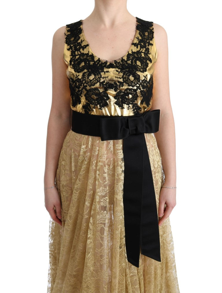 Dolce &amp; Gabbana Gold Black Floral Lace Dress