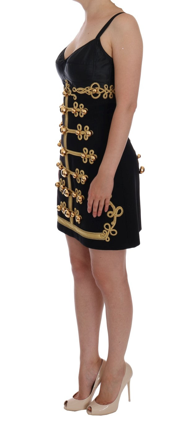 Dolce &amp; Gabbana Black Wool Stretch Gold A-Line Dress