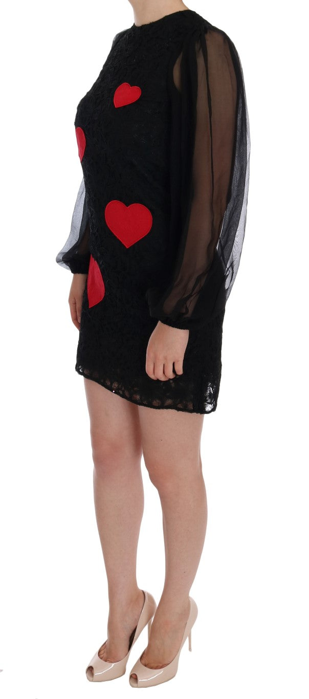 Dolce &amp; Gabbana Black Lace Red Heart Shift Dress