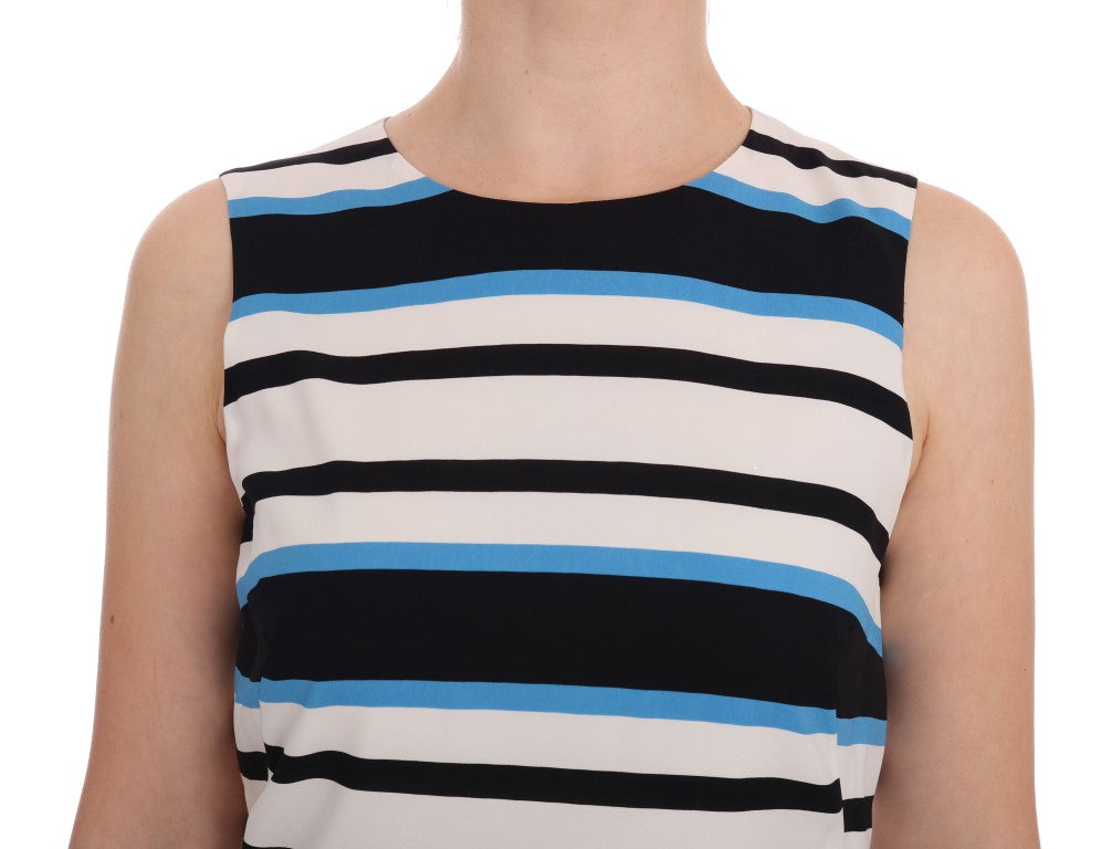 Dolce &amp; Gabbana Blue White Striped Silk Stretch Shift Dress