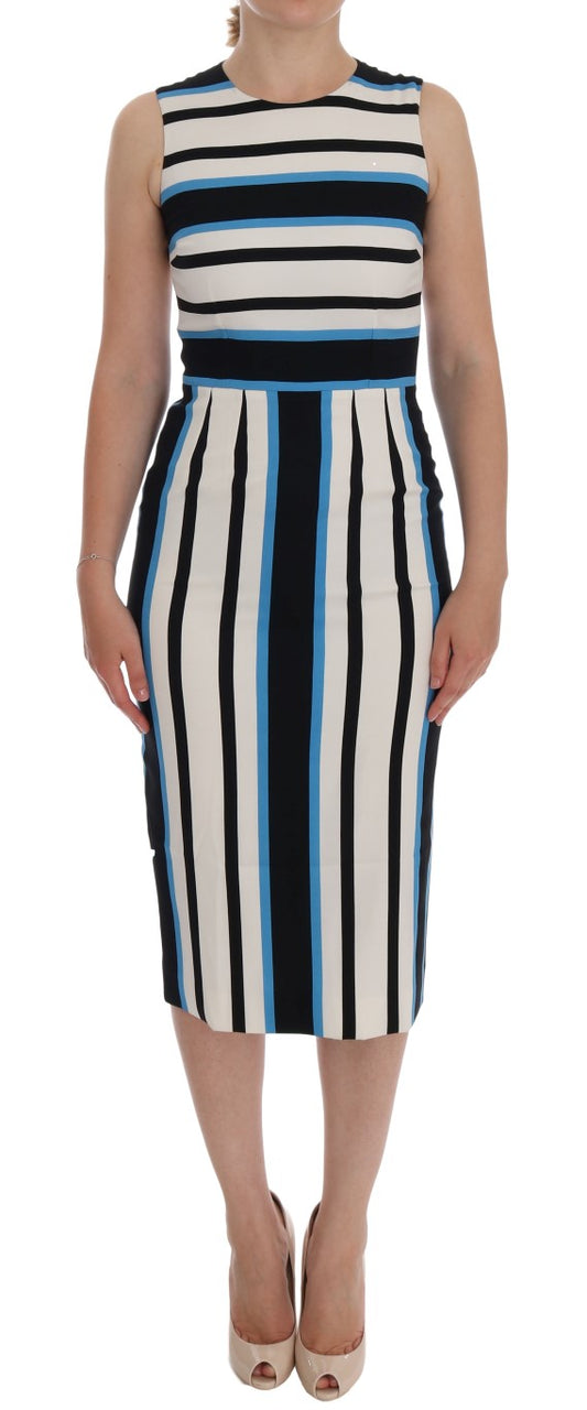 Dolce &amp; Gabbana Blue White Striped Silk Stretch Sheath Dress