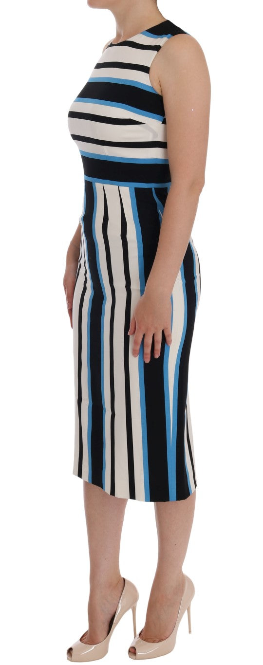 Dolce &amp; Gabbana Blue White Striped Silk Stretch Sheath Dress