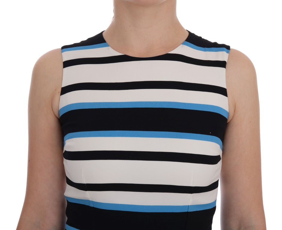 Dolce &amp; Gabbana Blue White Striped Silk Stretch Sheath Dress