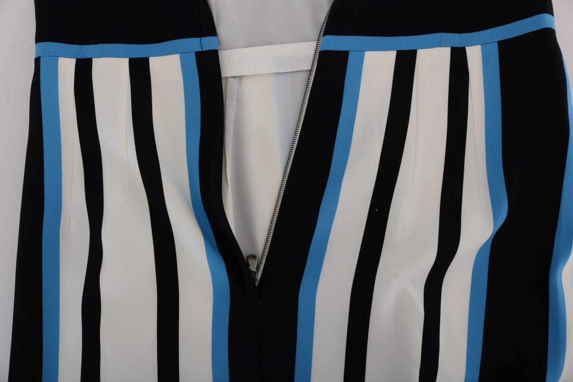 Dolce &amp; Gabbana Blue White Striped Silk Stretch Sheath Dress