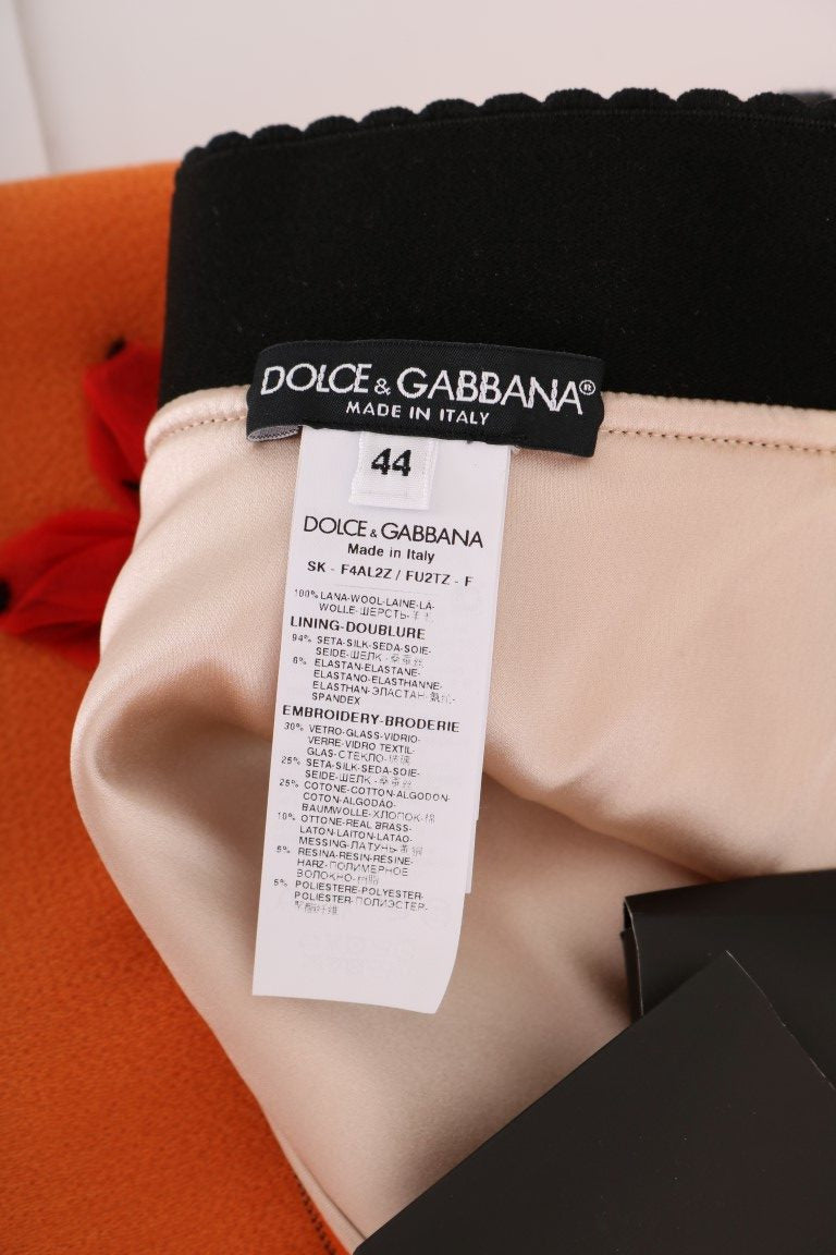 Dolce &amp; Gabbana Rock aus orangefarbener Wolle mit Kristall-Pailletten-Applikationen