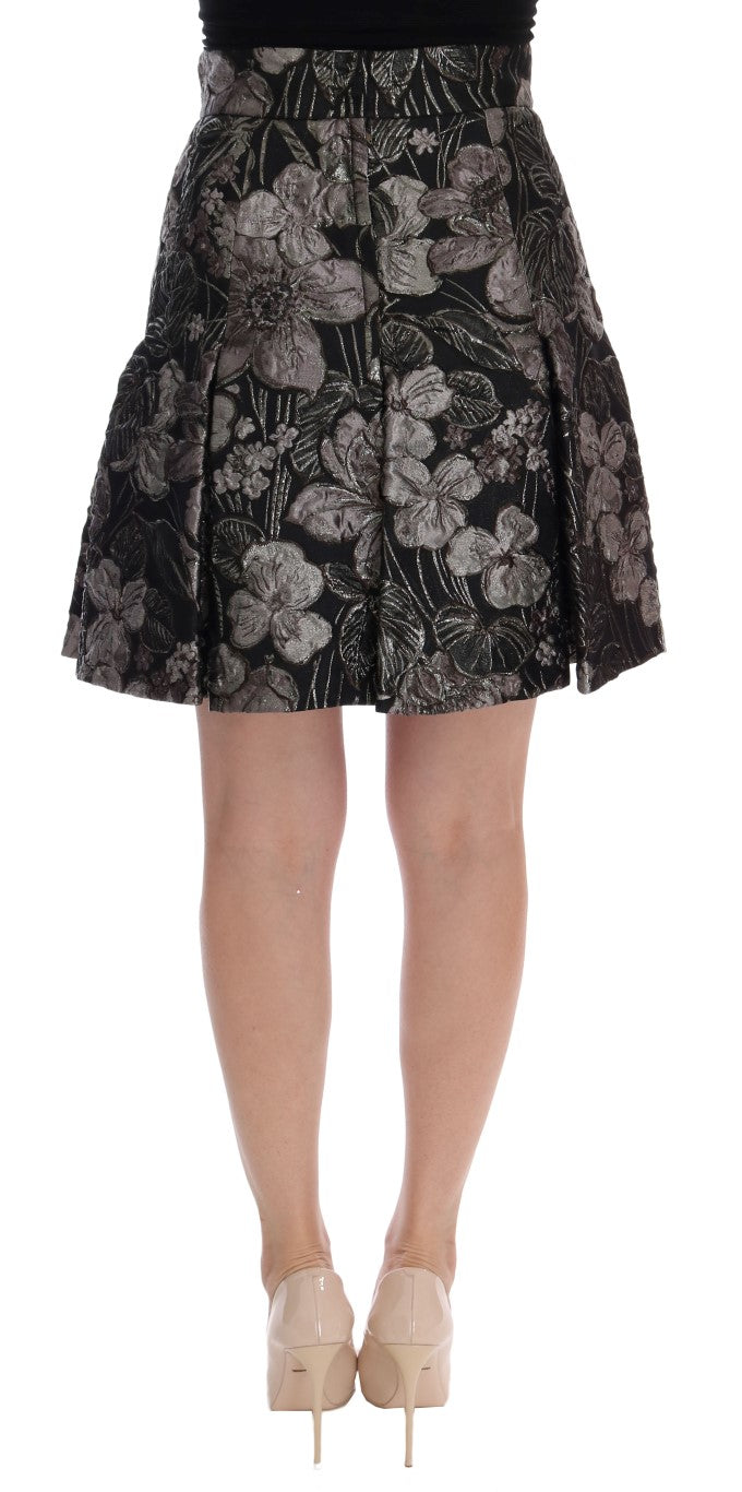 Dolce &amp; Gabbana Black Silver Brocade Floral Skirt