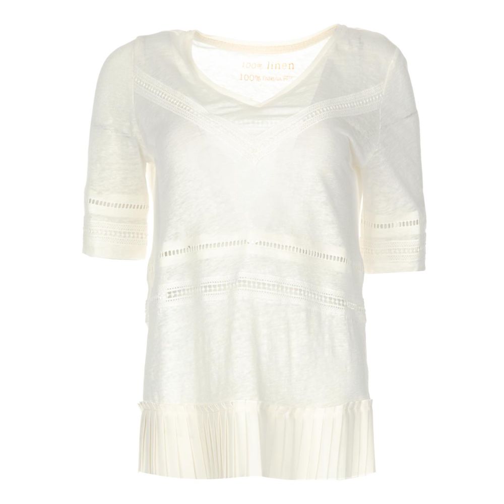 Patrizia Pepe Chic Linen Crochet Detail T-Shirt