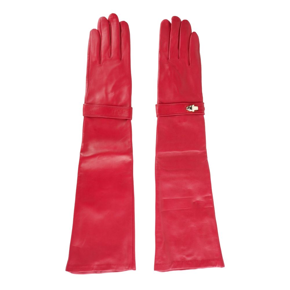 Cavalli Class Red Leather Di Lammfell-Handschuh