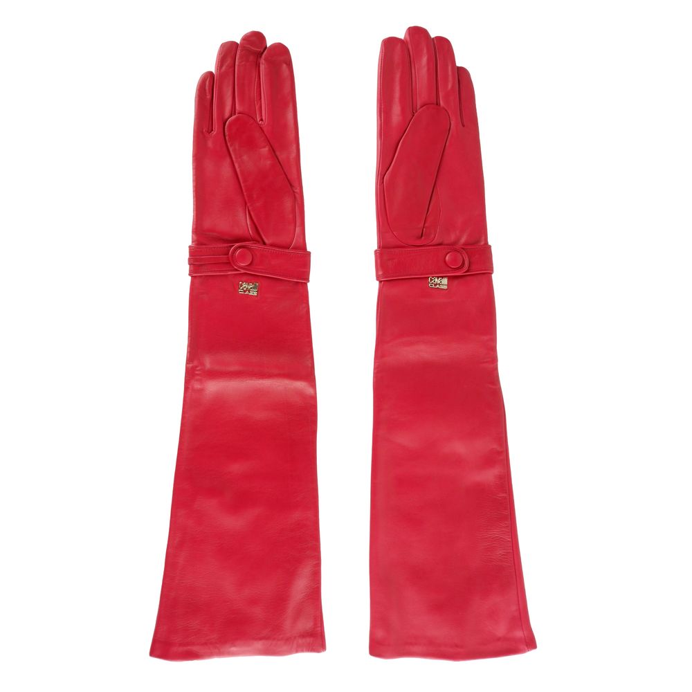 Cavalli Class Red Leather Di Lammfell-Handschuh