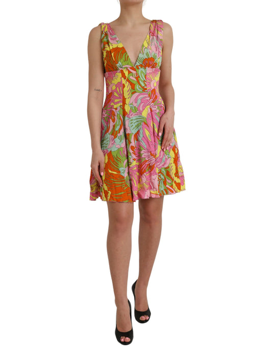 Dolce &amp; Gabbana Multicolor Floral Silk Chiffon V-neck Dress