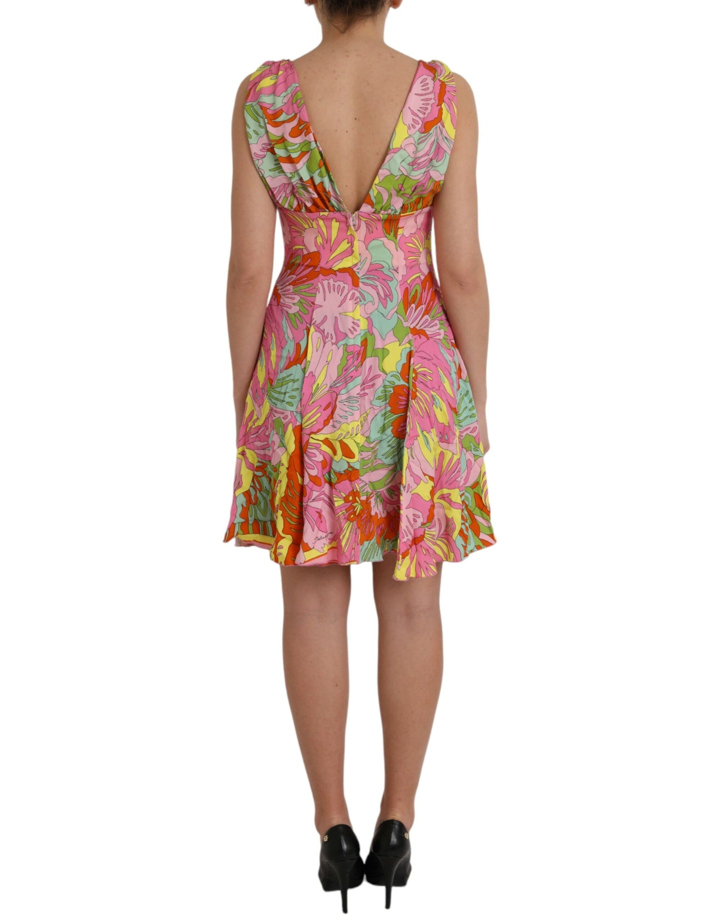 Dolce &amp; Gabbana Multicolor Floral Silk Chiffon V-neck Dress