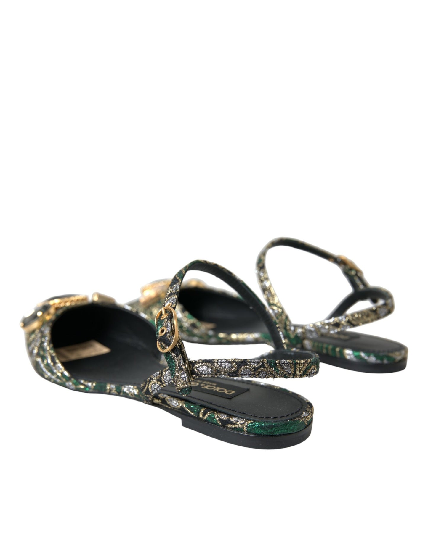 Dolce & Gabbana Multicolor Jacquard Crystal Slingback Sandals Shoes