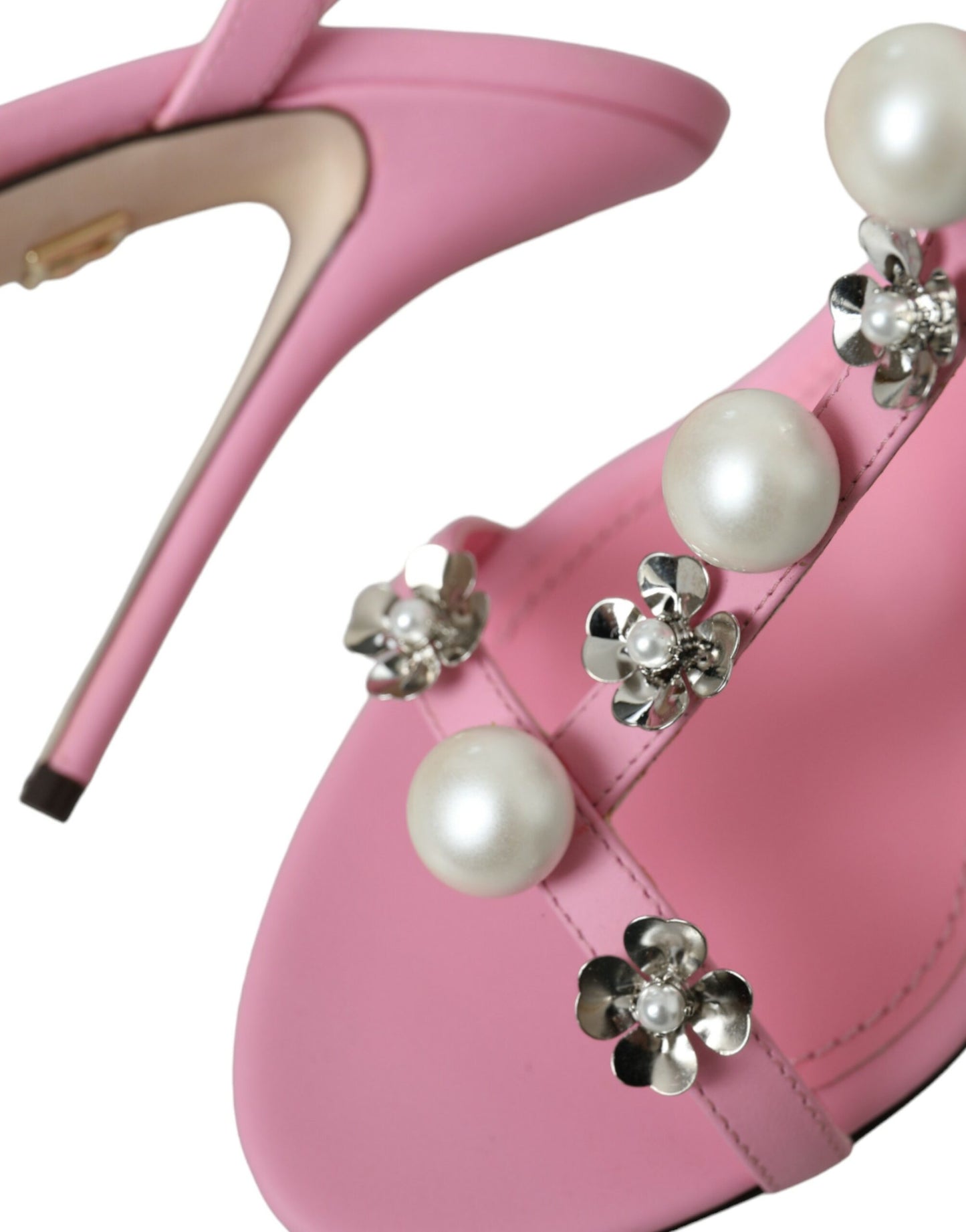 Dolce & Gabbana Pink Leather Embellished Heels Sandals Shoes