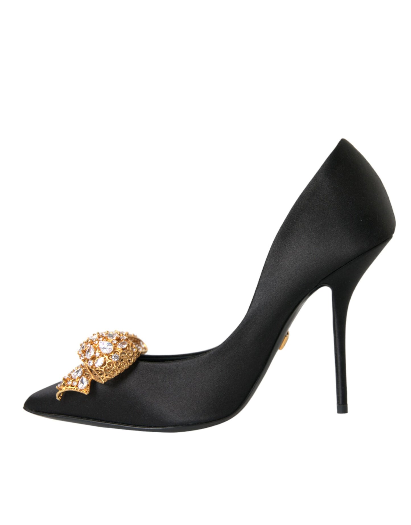 Dolce & Gabbana Black Satin Bow Crystal Heels Pumps Shoes