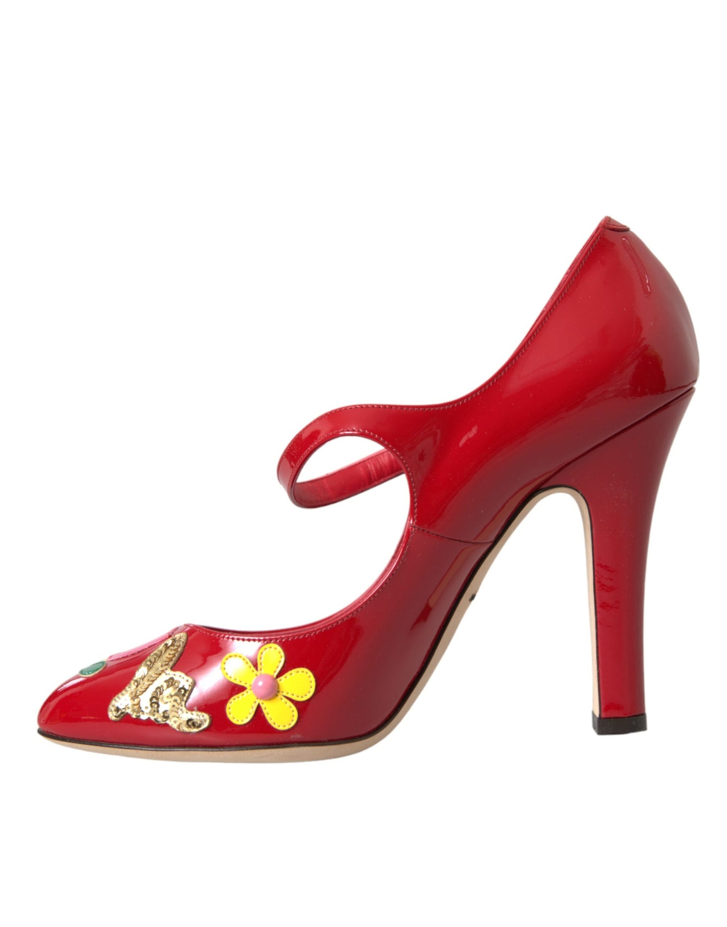 Dolce & Gabbana Red Leather Embellished Mary Jane Pumps Heels Shoes